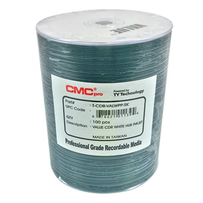 CMC Pro Powered by TY Technology Value CD-R White Inkjet Hub Printable 52X
