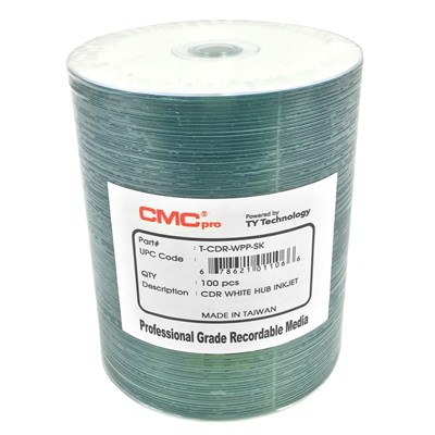 CMC Pro Powered by TY Technology CD-R White Inkjet Hub Printable 52X
