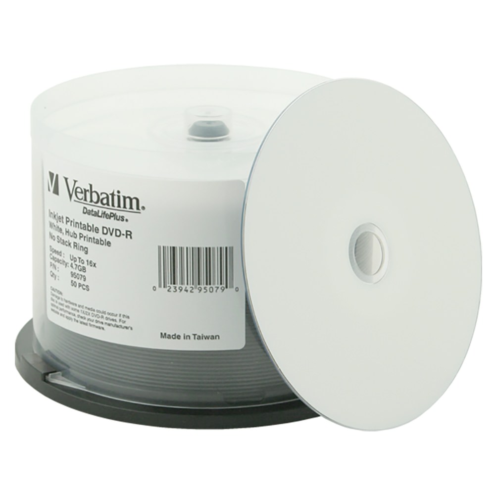 DVD R 16X White Inkjet Hub Printable Verbatim DataLifePlus 