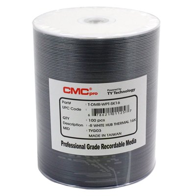 CMC Pro Powered by TY Technology DVD-R Everest/P-55 White Thermal Hub Printable 16X
