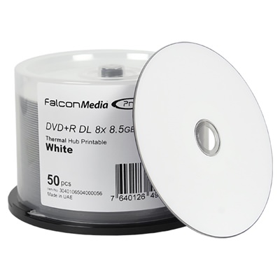 Falcon Media Pro DVD+R DL Everest/P-55 White Thermal Hub Printable 8X
