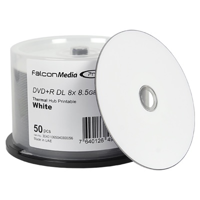 Falcon Media Pro DVD+R DL Everest/P-55 White Thermal Hub Printable 8X
