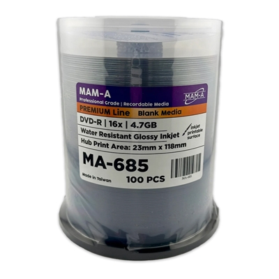 MAM-A Premium 16x Water Resistant Glossy Inkjet DVD-R (MA-685)
